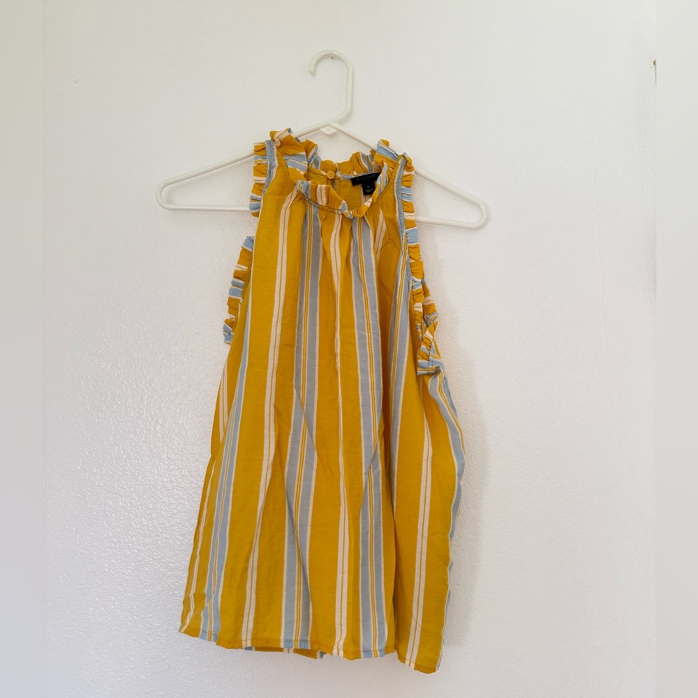 Ann Taylor Yellow and Blue Ruffle Trim Top